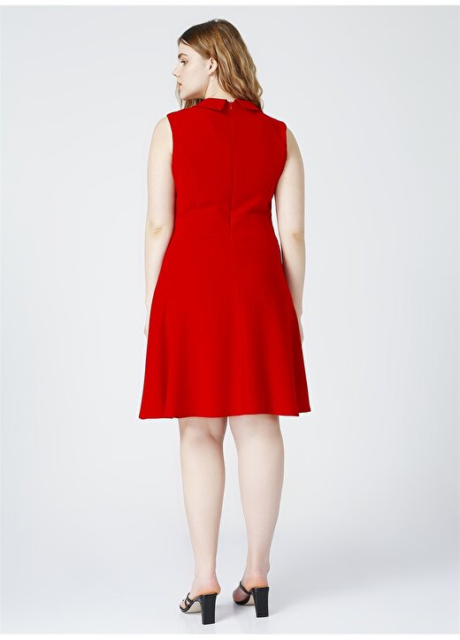 Selen V Yaka Düz Kırmızı Kadın Elbise 3