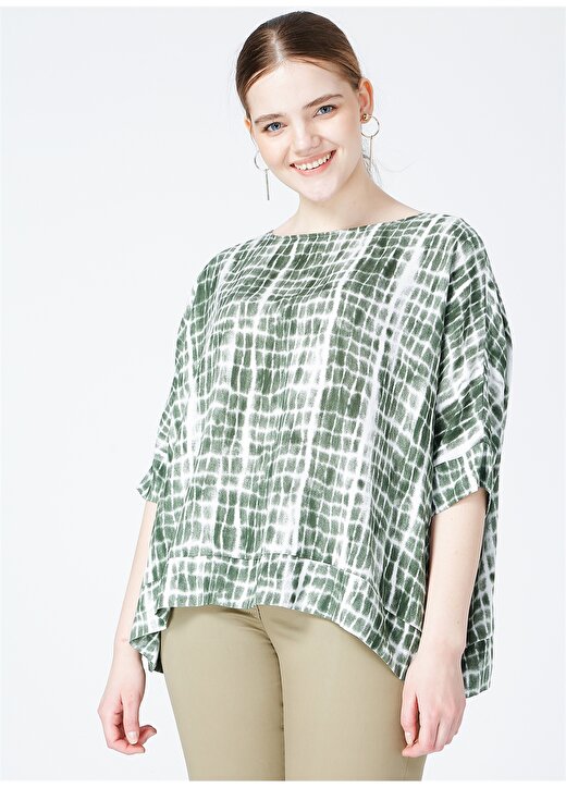 Selen Kadın Yeşil Desenli Bluz 1