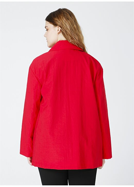 Selen Gömlek Yaka Fermuarlı Uzun Kollu Düz Kırmızı Kadın Trençkot 4