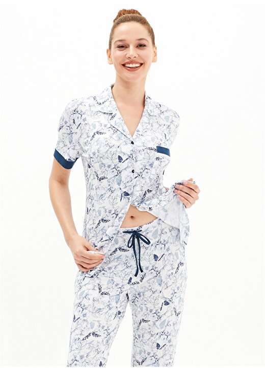 Blackspade 50516 Gömlek Yaka Kısa Kolludesenli Çok Renkli Kadın Pijama Takımı 3
