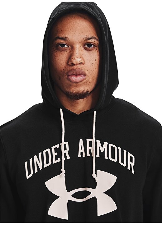 Under Armour 1361559-Ua Rival Terry Kapüşonlu Loose Fit Düz Siyah - Beyaz Erkek Sweatshirt 2