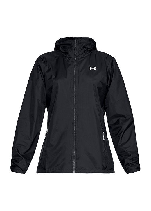 Under Armour 1321443 Forefront Rain Fitted Fermuarlı Yaka Uzun Kollu Cepli Kapüşonlu Siyah Kadın Yağ 1