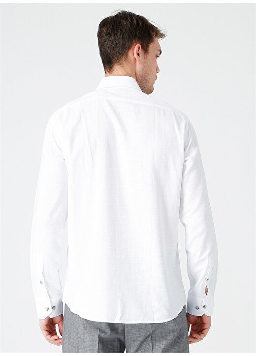 Priv Düğmeli Yaka Comfort Fit Beyaz Erkek Gömlek 4