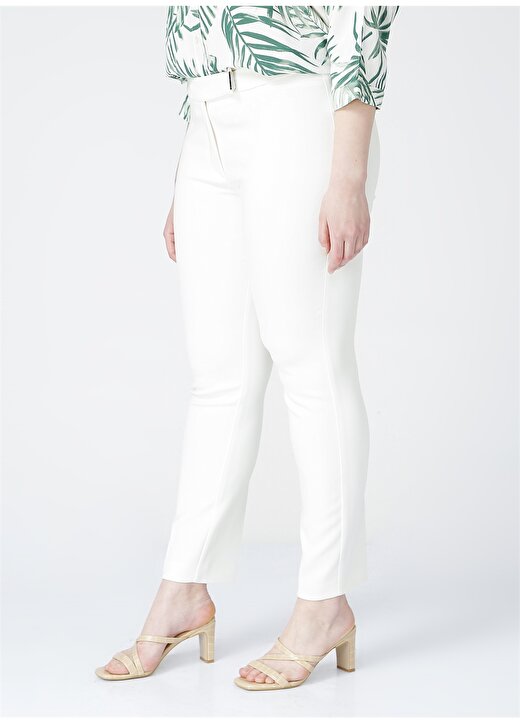 Ekol 21Y.EKL.PNT.02210.1 Yüksek Bel Darpaça Standart Kalıp Beyaz Kadın Pantolon 3