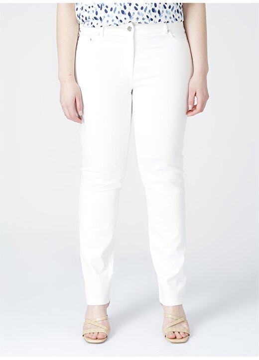 Ekol 21Y.EKL.PNT.02262.1 Yüksek Bel Darpaça Beyaz Kadın Pantolon 2