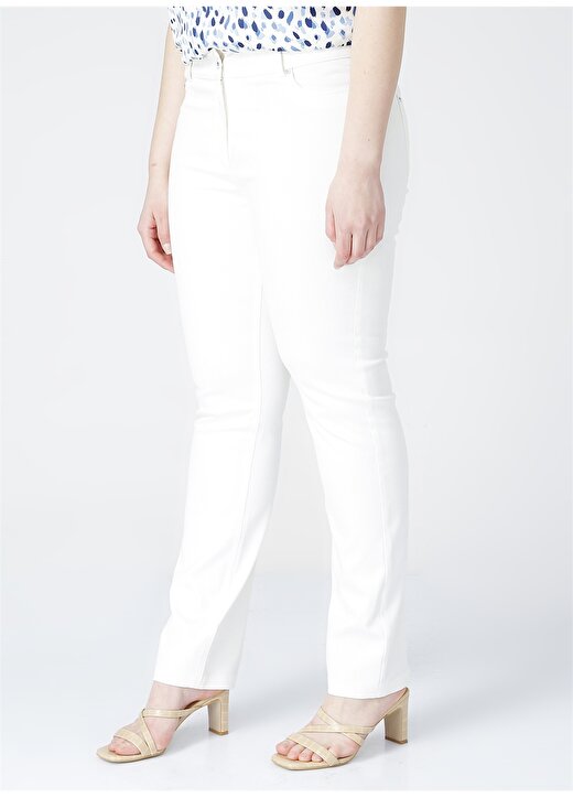 Ekol 21Y.EKL.PNT.02262.1 Yüksek Bel Darpaça Beyaz Kadın Pantolon 3