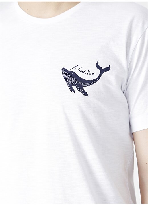 Nautica Erkek Beyaz Bisiklet Yaka T-Shirt 4