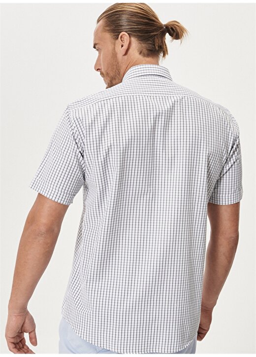 Altınyıldız Classic 4A2021200002 Kare Desenli Comfort Fit Düğmeli Yaka Beyaz Erkek T-Shirt 4