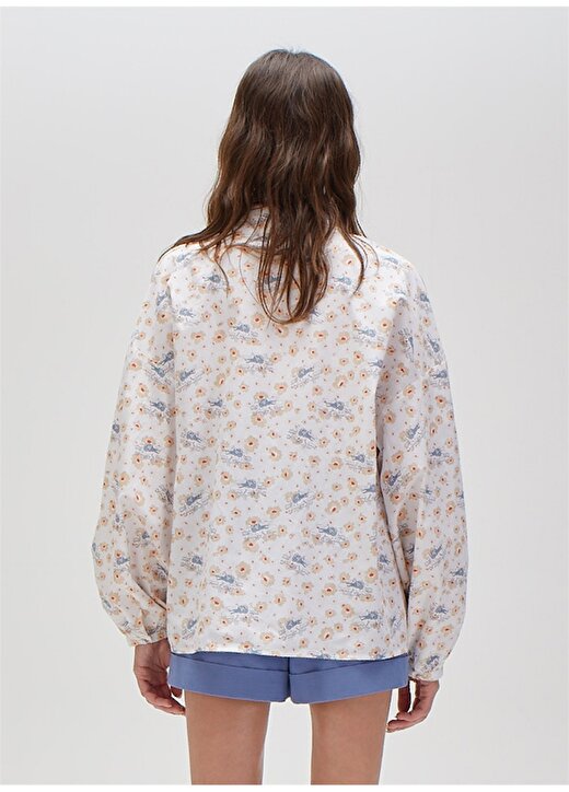 Faraway Gömlek Yaka Desenli Beyaz Kadın Bluz FS21-TO132 2