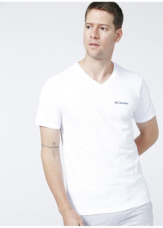 Columbia O Yaka Baskılı Beyaz Erkek T-Shirt CS0207 V-YAKA BASIC TEE 2