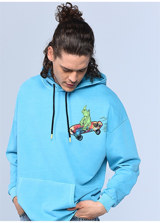 Ecko Unlimited Kapüşonlu Oversized Baskılı Mavi Erkek Sweatshirt 2