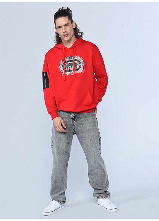 Ecko Unlimited Kapüşonlu Regular Fit Baskılı Kırmızı Erkek Sweatshirt 4