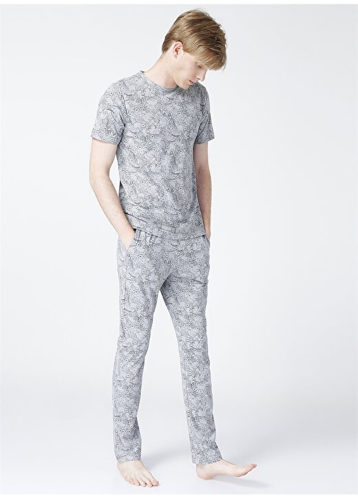 Fabrika Standart Desenli Antrasit Erkek Pijama Takımı 2