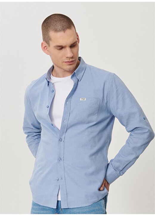 Wrangler Mavi Erkek Keten Karışımlı Gömlek W211841400 3