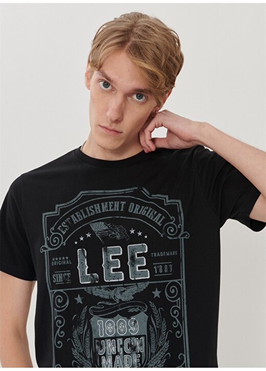 Lee L211911001_Logo O Yaka Baskılı Pamuklu Siyah Erkek T-Shirt 2