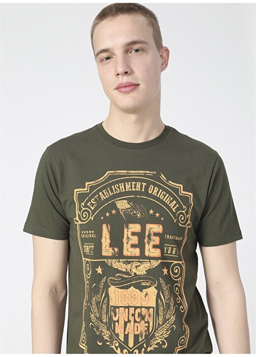 Lee Bisiklet Yaka Kısa Kollu Baskılı Regular Fit Pamuklu Haki Erkek T-Shirt 3