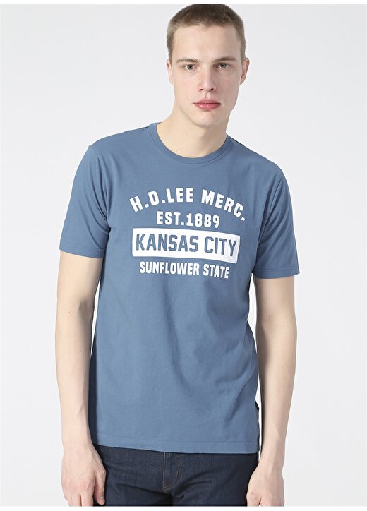 Lee Bisiklet Yaka Kısa Kollu Baskılı Regular Fit Pamuklu Mavi Erkek T-Shirt 1
