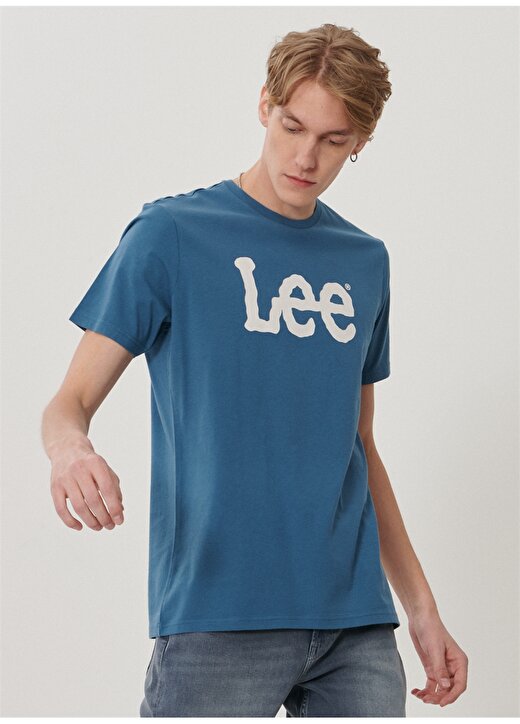 Lee L65QAIQO_Logo Bisiklet Yaka Logo Baskılı Slim Fit Pamuklu Mavi Erkek T-Shirt 2