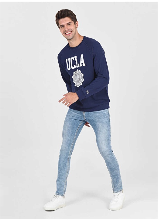 Ucla OLIVOS Bisiklet Yaka Standart Kalıp Baskılı Lacivert Erkek Sweatshirt 1