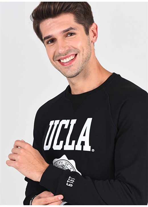 Ucla OLIVOS Bisiklet Yaka Standart Kalıp Baskılı Siyah Erkek Sweatshirt 1