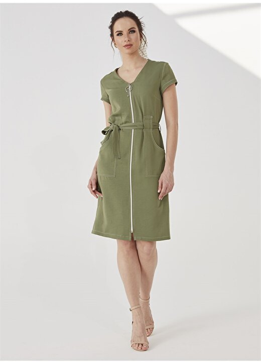 Selen U Yaka Düz Yeşil Kadın Elbise 2