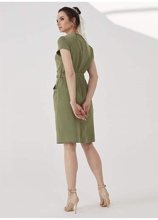 Selen U Yaka Düz Yeşil Kadın Elbise 3