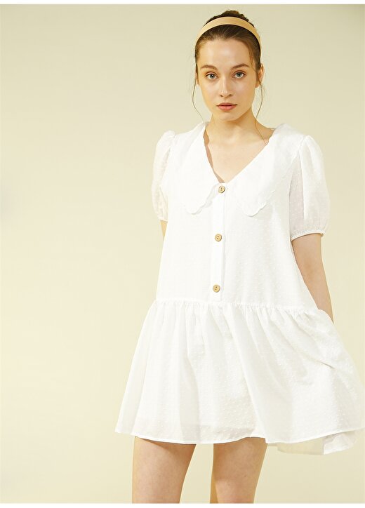 Ezomola Beyaz Kadın Armürlü Elbise EZOMOLA-690 4