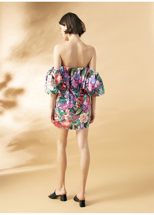 Ezomola Straplez Desenli Çok Renkli Kadın Elbise 4