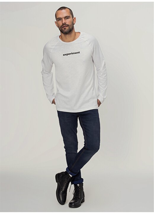People By Fabrika Uzun Kollu Baskılı Beyaz Erkek T-Shirt 2