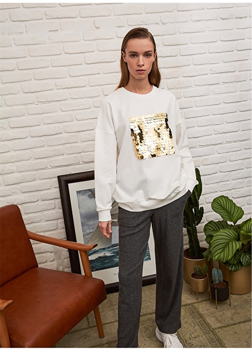 People By Fabrika Payetli Bisiklet Yakabej Kadın Sweatshirt 1