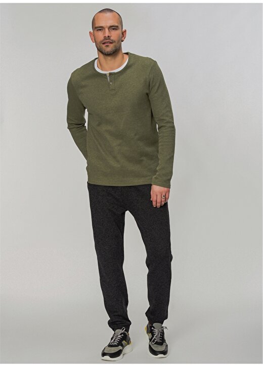 People By Fabrika Düğmeli Uzun Kol Yeşil Erkek Sweatshirt 2