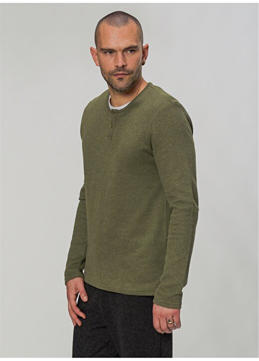 People By Fabrika Düğmeli Uzun Kol Yeşil Erkek Sweatshirt 4