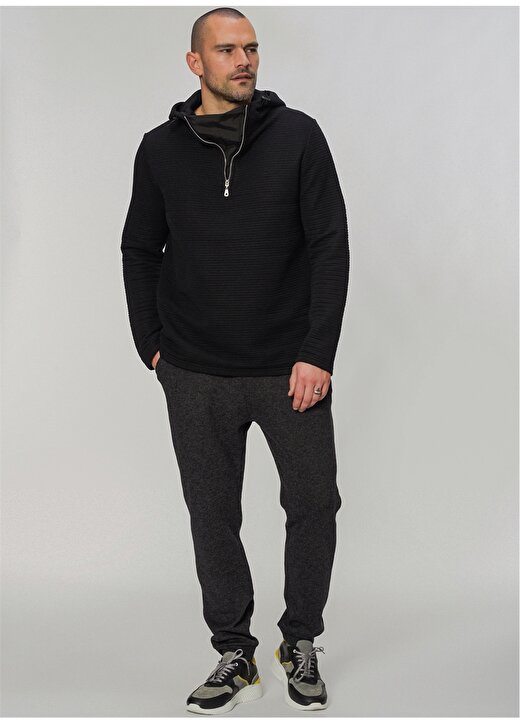 People By Fabrika Fermuarlı Uzun Kol Siyah Erkek Sweatshirt 2