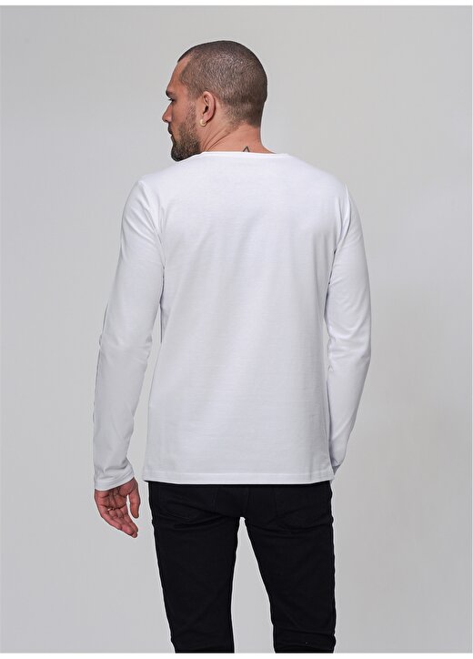People By Fabrika Bisiklet Yaka Uzun Kol Beyaz Erkek T-Shirt 3