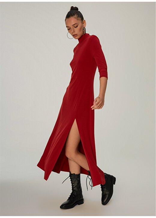 Ng Style Yırtmaçlı Boyunlu Kırmızı Kadın Elbise 1