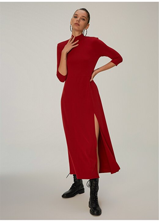 Ng Style Yırtmaçlı Boyunlu Kırmızı Kadın Elbise 3