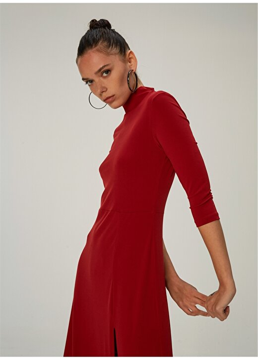 Ng Style Yırtmaçlı Boyunlu Kırmızı Kadın Elbise 4