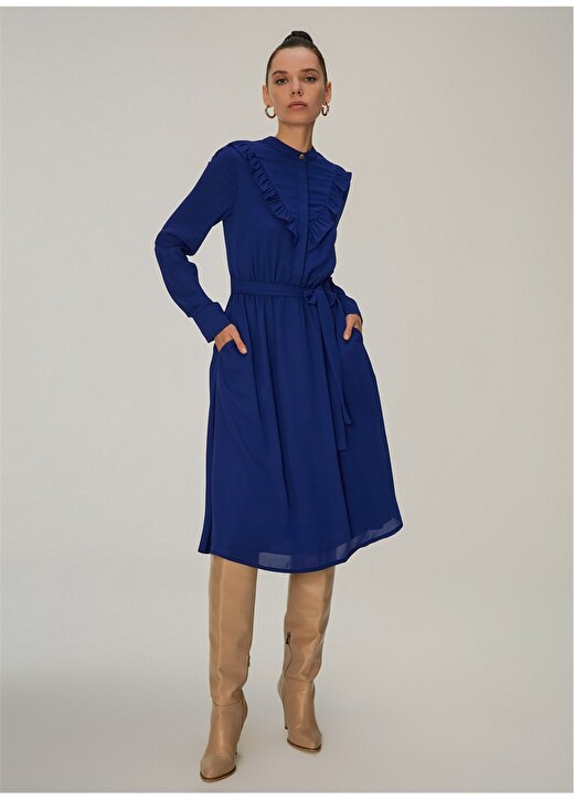 NGSTYLE Önü Detaylı Kısa Saks Mavi Kadın Elbise 2