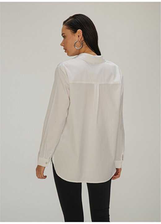 Ng Style Klasik Yaka Uzun Kollu Düğmelibeyaz Kadın Gömlek 4
