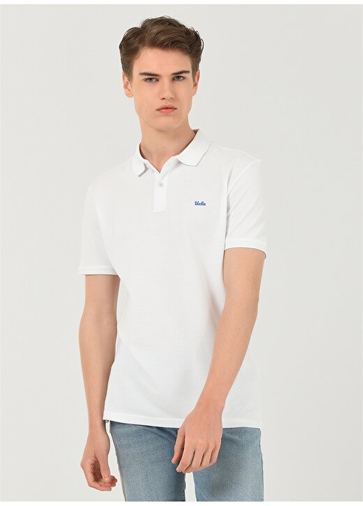 Ucla Polo Yaka Nakışlı Beyaz Erkek Polo T-Shirt LAKE 2
