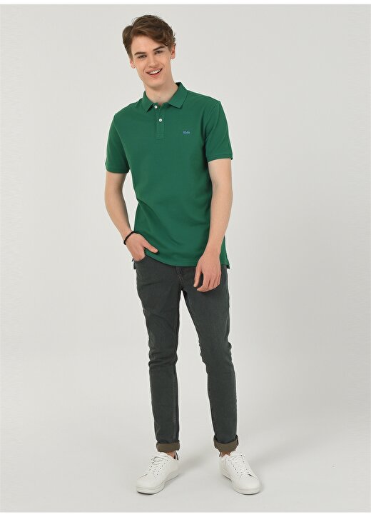 Ucla Polo Yaka Nakışlı Yeşil Erkek Polo T-Shirt LAKE 3