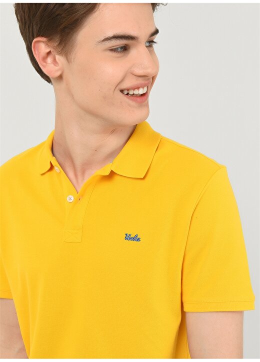 Ucla Polo Yaka Nakışlı Sarı Erkek Polo T-Shirt LAKE 1