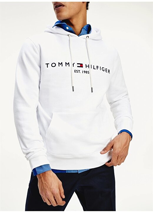 Tommy Hilfiger Beyaz Erkek Kapüşonlu Regular Fit Düz Sweatshirt MW0MW11599YBR 1