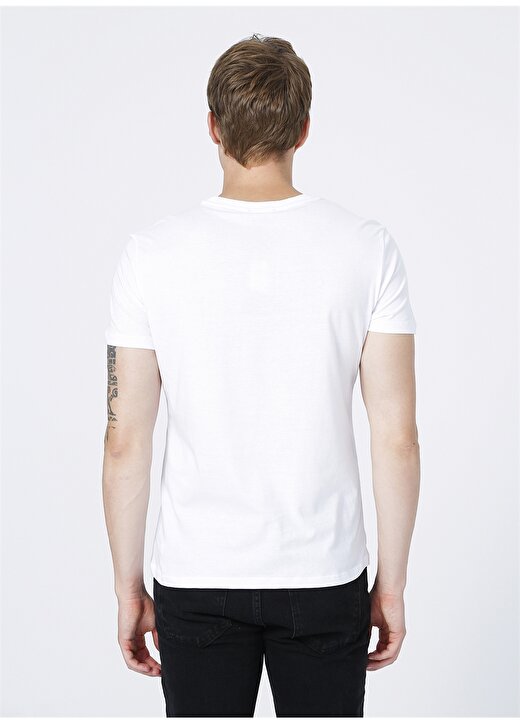 Limon Bisiklet Yaka Beyaz Baskılı Erkek T-Shirt 4