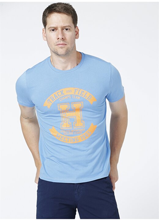 Limon Bisiklet Yaka Standart Mavi Erkek T-Shirt 1