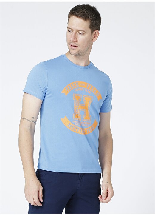 Limon Bisiklet Yaka Standart Mavi Erkek T-Shirt 2