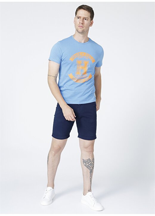 Limon Bisiklet Yaka Standart Mavi Erkek T-Shirt 3