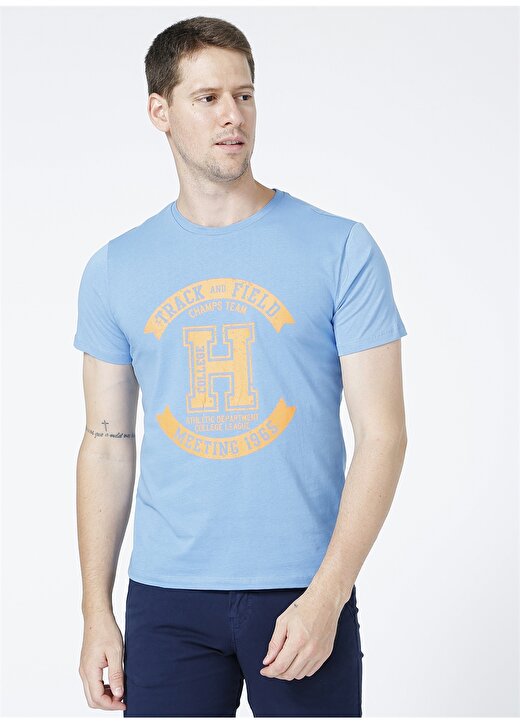 Limon Bisiklet Yaka Standart Mavi Erkek T-Shirt 4