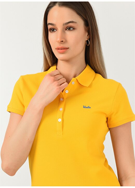 Ucla Polo Yaka Nakışlı Sarı Kadın T-Shirt 2