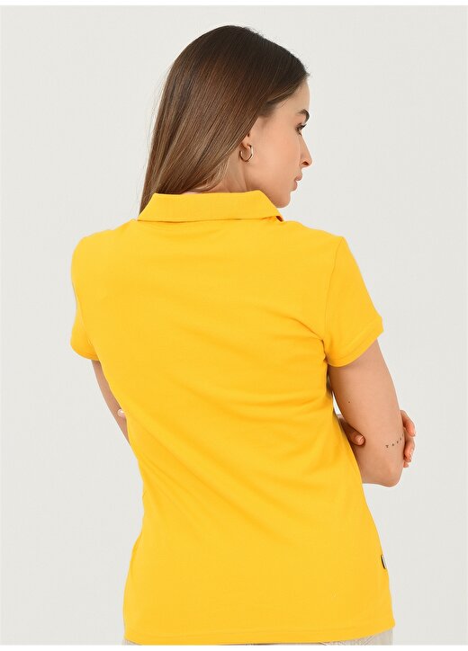Ucla Polo Yaka Nakışlı Sarı Kadın T-Shirt 4